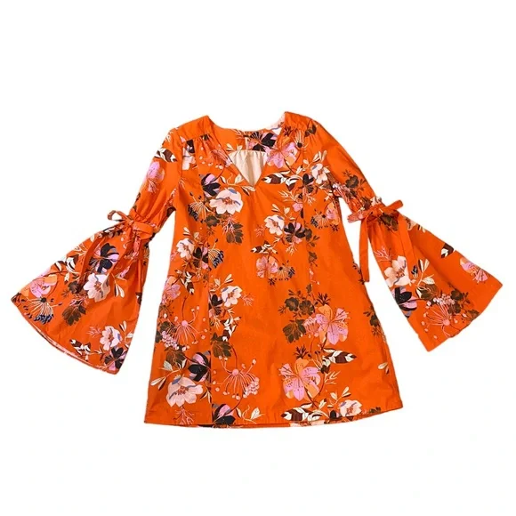 NWOT Free People Lover of Mine Orange Floral Mini Dress Small - Picture 3 of 7